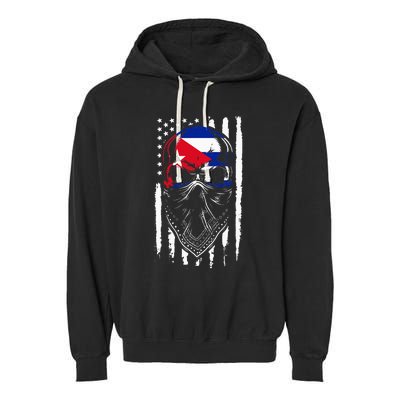 Cuban American Flag Vintage Skull Pride Roots Patriotic Cuba Garment-Dyed Fleece Hoodie