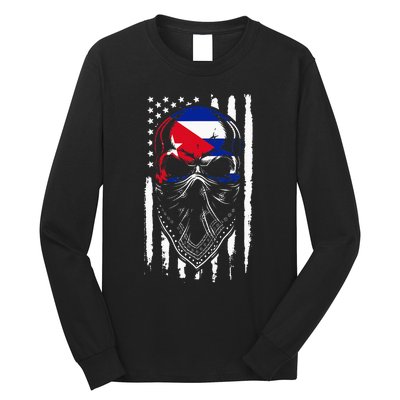 Cuban American Flag Vintage Skull Pride Roots Patriotic Cuba Long Sleeve Shirt