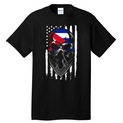 Cuban American Flag Vintage Skull Pride Roots Patriotic Cuba Tall T-Shirt