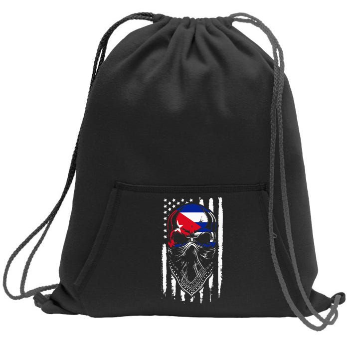 Cuban American Flag Vintage Skull Pride Roots Patriotic Cuba Sweatshirt Cinch Pack Bag