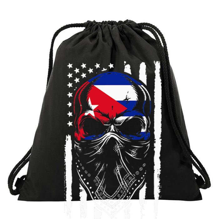 Cuban American Flag Vintage Skull Pride Roots Patriotic Cuba Drawstring Bag