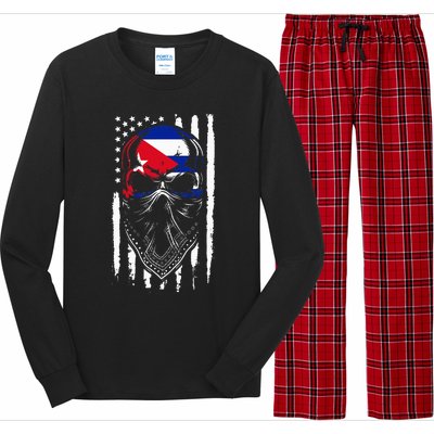 Cuban American Flag Vintage Skull Pride Roots Patriotic Cuba Long Sleeve Pajama Set