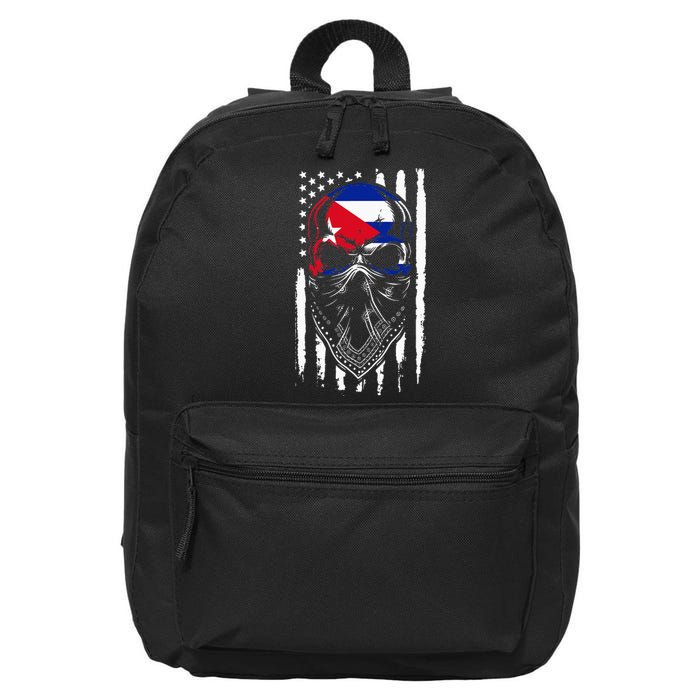 Cuban American Flag Vintage Skull Pride Roots Patriotic Cuba 16 in Basic Backpack