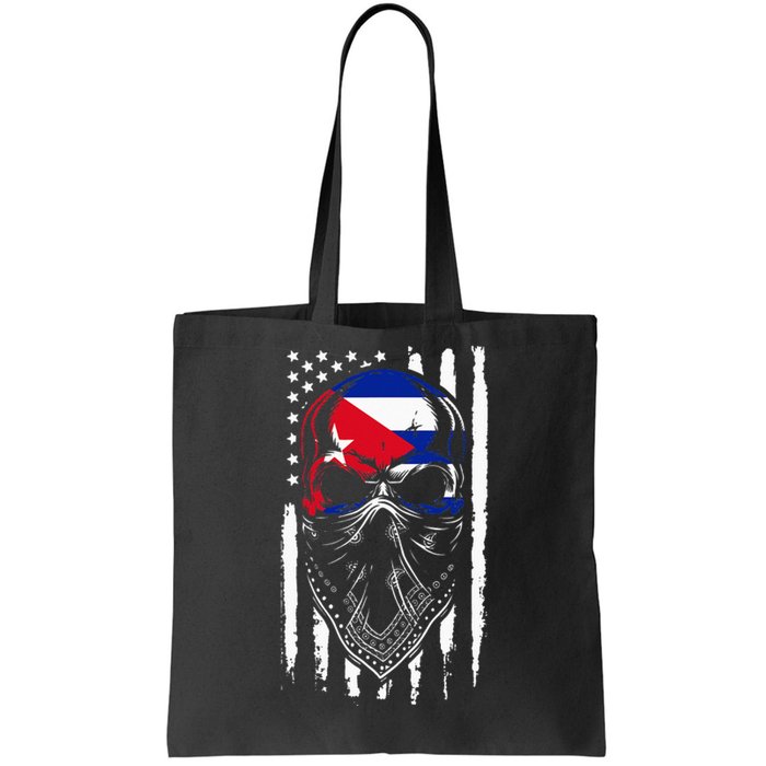 Cuban American Flag Vintage Skull Pride Roots Patriotic Cuba Tote Bag