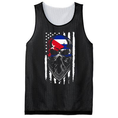 Cuban American Flag Vintage Skull Pride Roots Patriotic Cuba Mesh Reversible Basketball Jersey Tank