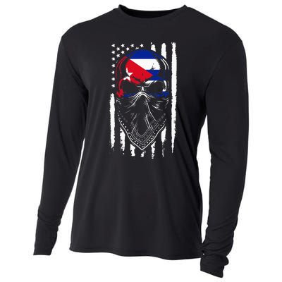 Cuban American Flag Vintage Skull Pride Roots Patriotic Cuba Cooling Performance Long Sleeve Crew