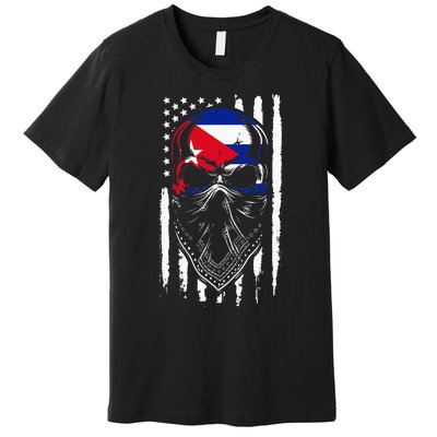 Cuban American Flag Vintage Skull Pride Roots Patriotic Cuba Premium T-Shirt