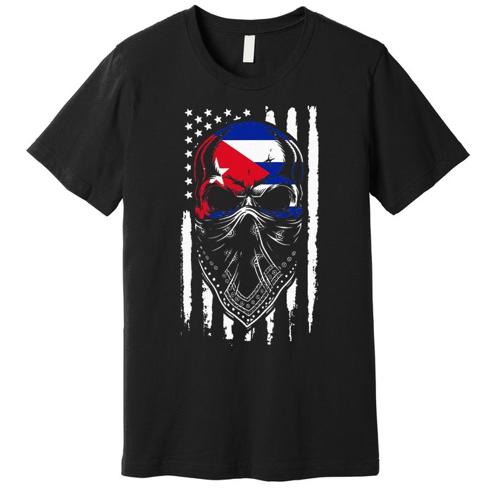 Cuban American Flag Vintage Skull Pride Roots Patriotic Cuba Premium T-Shirt