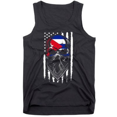 Cuban American Flag Vintage Skull Pride Roots Patriotic Cuba Tank Top