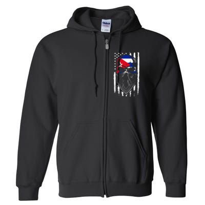 Cuban American Flag Vintage Skull Pride Roots Patriotic Cuba Full Zip Hoodie