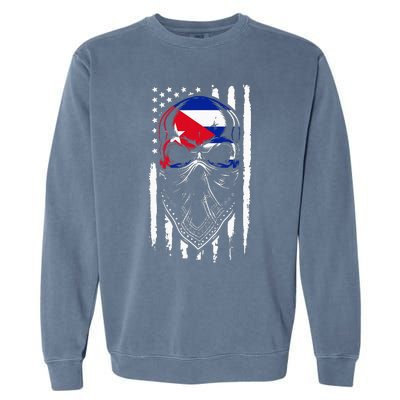 Cuban American Flag Vintage Skull Pride Roots Patriotic Cuba Garment-Dyed Sweatshirt