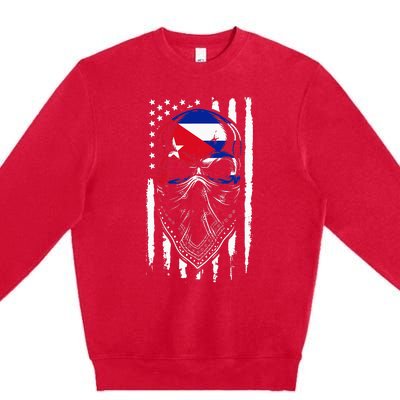 Cuban American Flag Vintage Skull Pride Roots Patriotic Cuba Premium Crewneck Sweatshirt