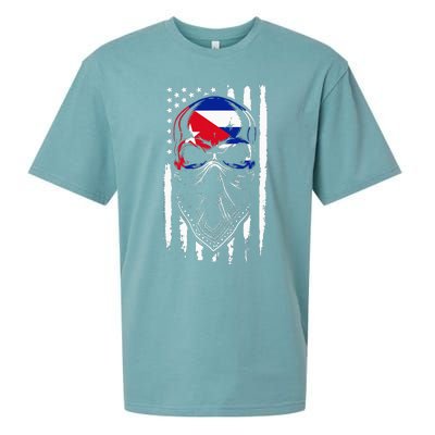 Cuban American Flag Vintage Skull Pride Roots Patriotic Cuba Sueded Cloud Jersey T-Shirt