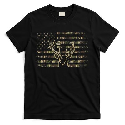 Camo American Flag Usa Camouflage Flag Outdoor Antlers Deer T-Shirt