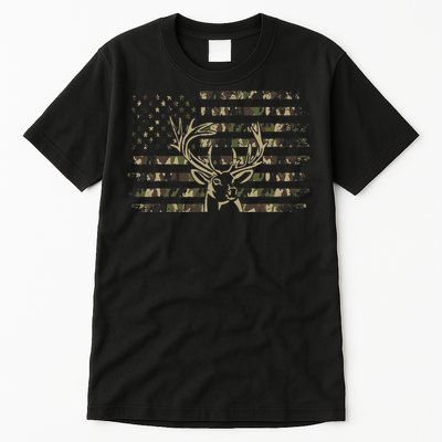 Camo American Flag Usa Camouflage Flag Outdoor Antlers Deer Tall T-Shirt