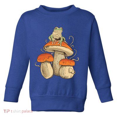 Cottagecore Aesthetic Frog Mushroom Moon Witch Vintage Fungi Gift Toddler Sweatshirt