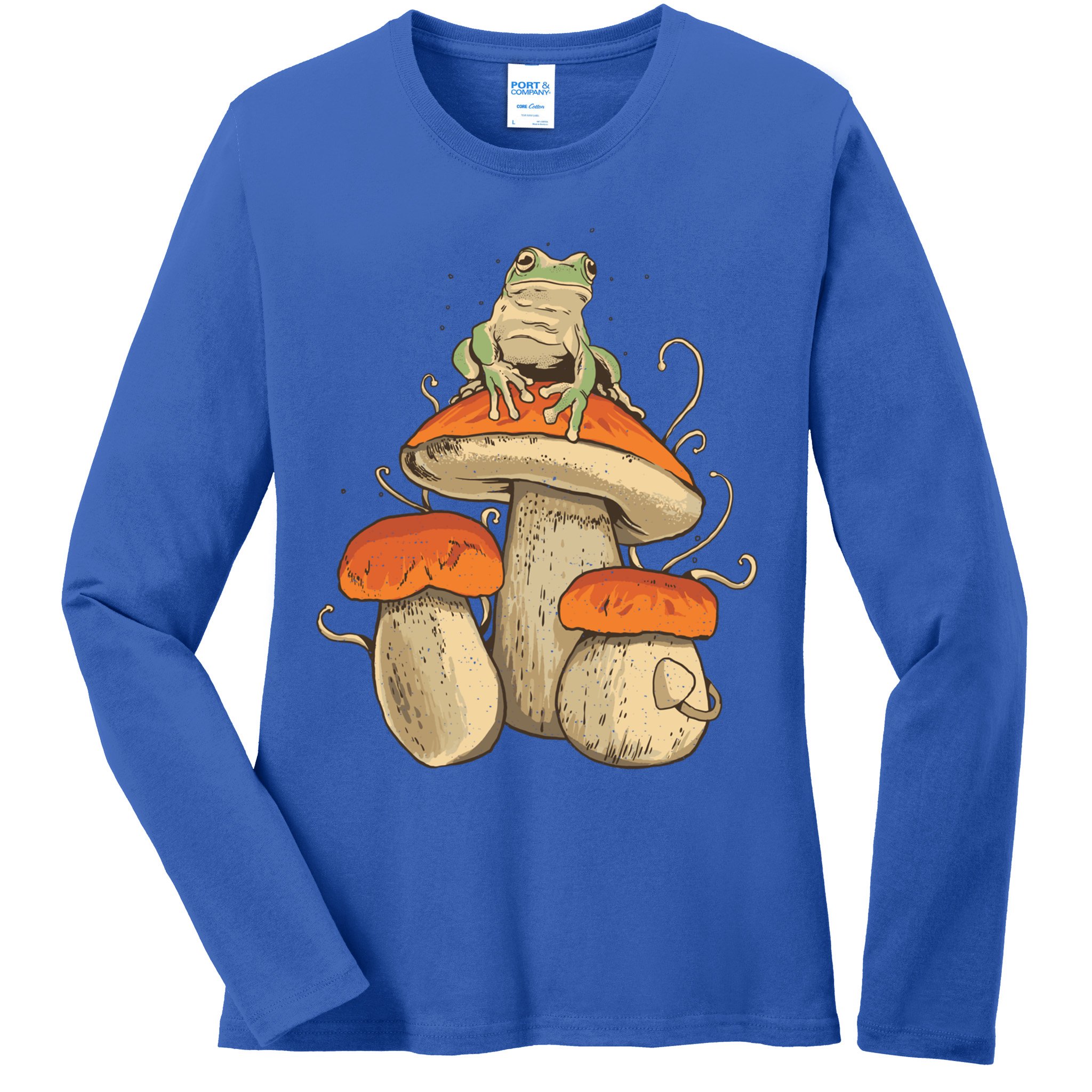 Cottagecore Aesthetic Frog Mushroom Moon Witch Vintage Fungi Gift Ladies Long Sleeve Shirt