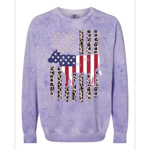 Cow American Flag Usa Leopard Print Cattle Cow 4th Of July Meaningful Gift Colorblast Crewneck Sweatshirt