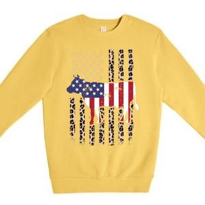 Cow American Flag Usa Leopard Print Cattle Cow 4th Of July Meaningful Gift Premium Crewneck Sweatshirt