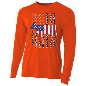 Cow American Flag Usa Leopard Print Cattle Cow 4th Of July Meaningful Gift Cooling Performance Long Sleeve Crew