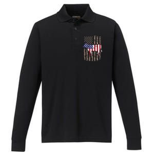 Cow American Flag Usa Leopard Print Cattle Cow 4th Of July Meaningful Gift Performance Long Sleeve Polo