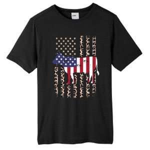 Cow American Flag Usa Leopard Print Cattle Cow 4th Of July Meaningful Gift Tall Fusion ChromaSoft Performance T-Shirt