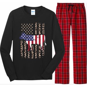 Cow American Flag Usa Leopard Print Cattle Cow 4th Of July Meaningful Gift Long Sleeve Pajama Set