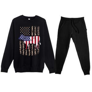 Cow American Flag Usa Leopard Print Cattle Cow 4th Of July Meaningful Gift Premium Crewneck Sweatsuit Set