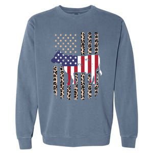 Cow American Flag Usa Leopard Print Cattle Cow 4th Of July Meaningful Gift Garment-Dyed Sweatshirt