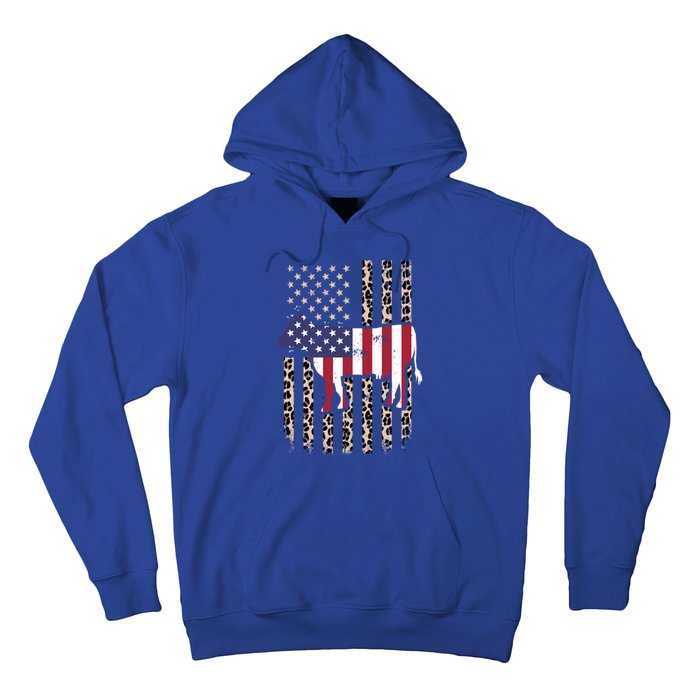 Cow American Flag Usa Leopard Print Cattle Cow 4th Of July Meaningful Gift Hoodie