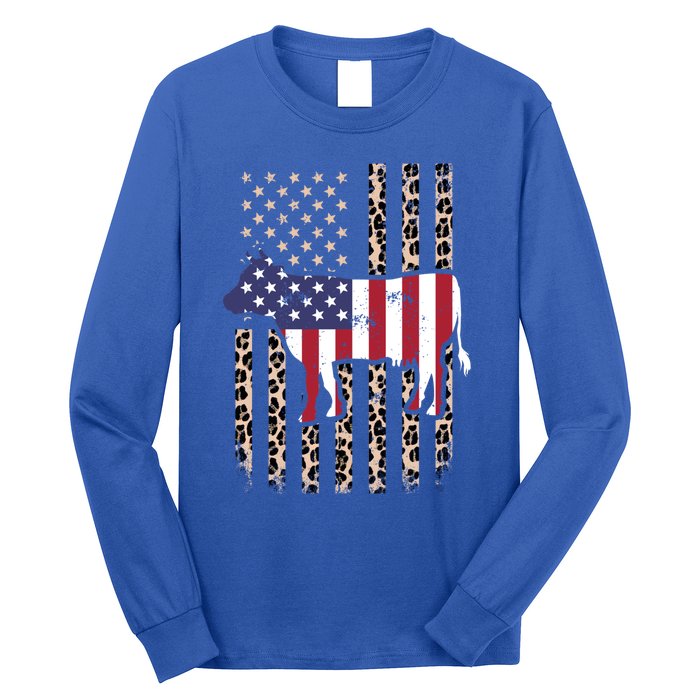 Cow American Flag Usa Leopard Print Cattle Cow 4th Of July Meaningful Gift Long Sleeve Shirt