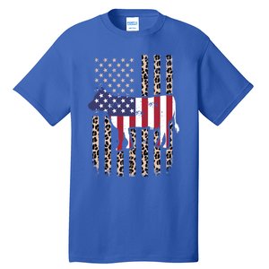 Cow American Flag Usa Leopard Print Cattle Cow 4th Of July Meaningful Gift Tall T-Shirt