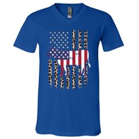 Cow American Flag Usa Leopard Print Cattle Cow 4th Of July Meaningful Gift V-Neck T-Shirt