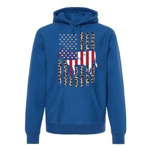 Cow American Flag Usa Leopard Print Cattle Cow 4th Of July Meaningful Gift Premium Hoodie