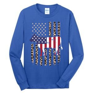 Cow American Flag Usa Leopard Print Cattle Cow 4th Of July Meaningful Gift Tall Long Sleeve T-Shirt