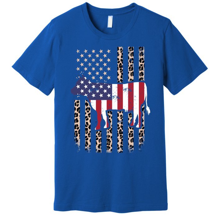 Cow American Flag Usa Leopard Print Cattle Cow 4th Of July Meaningful Gift Premium T-Shirt