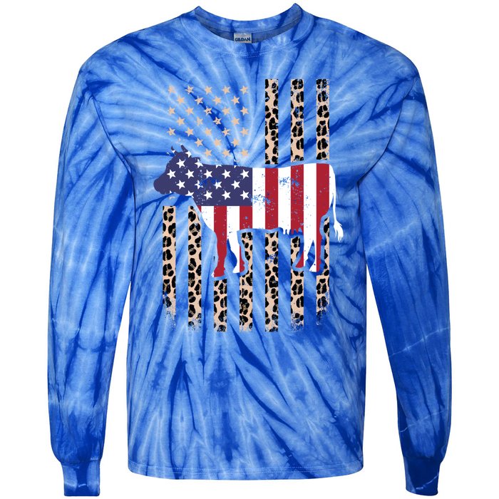 Cow American Flag Usa Leopard Print Cattle Cow 4th Of July Meaningful Gift Tie-Dye Long Sleeve Shirt