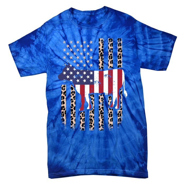 Cow American Flag Usa Leopard Print Cattle Cow 4th Of July Meaningful Gift Tie-Dye T-Shirt