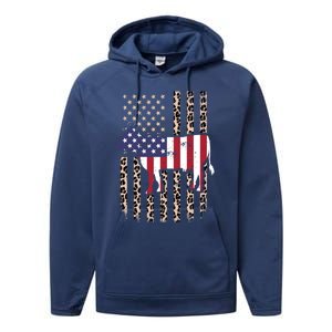 Cow American Flag Usa Leopard Print Cattle Cow 4th Of July Meaningful Gift Performance Fleece Hoodie