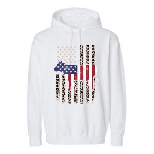 Cow American Flag Usa Leopard Print Cattle Cow 4th Of July Meaningful Gift Garment-Dyed Fleece Hoodie