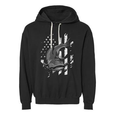 Catfishing American Flag Catfish Angler Fisherman Garment-Dyed Fleece Hoodie