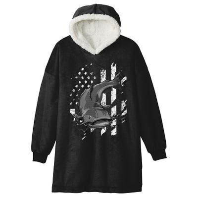 Catfishing American Flag Catfish Angler Fisherman Hooded Wearable Blanket