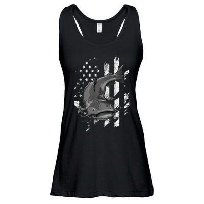 Catfishing American Flag Catfish Angler Fisherman Ladies Essential Flowy Tank