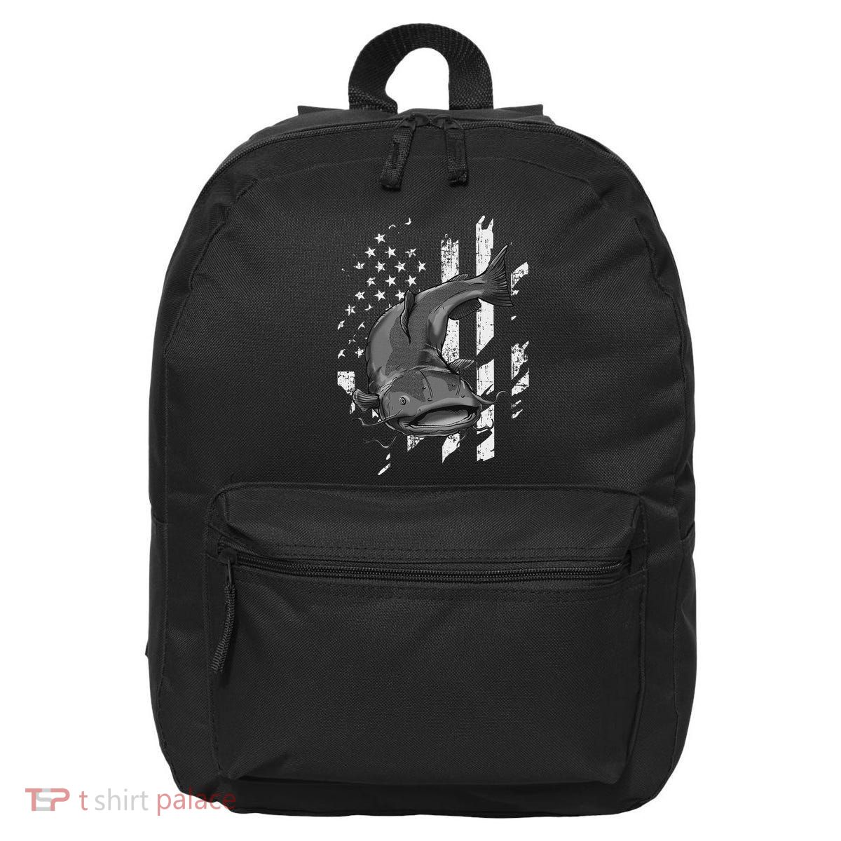 Catfishing American Flag Catfish Angler Fisherman 16 in Basic Backpack