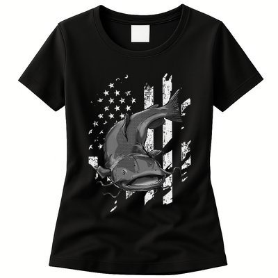Catfishing American Flag Catfish Angler Fisherman Womens T-Shirt
