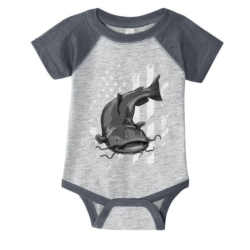 Catfishing American Flag Catfish Angler Fisherman Infant Baby Jersey Bodysuit