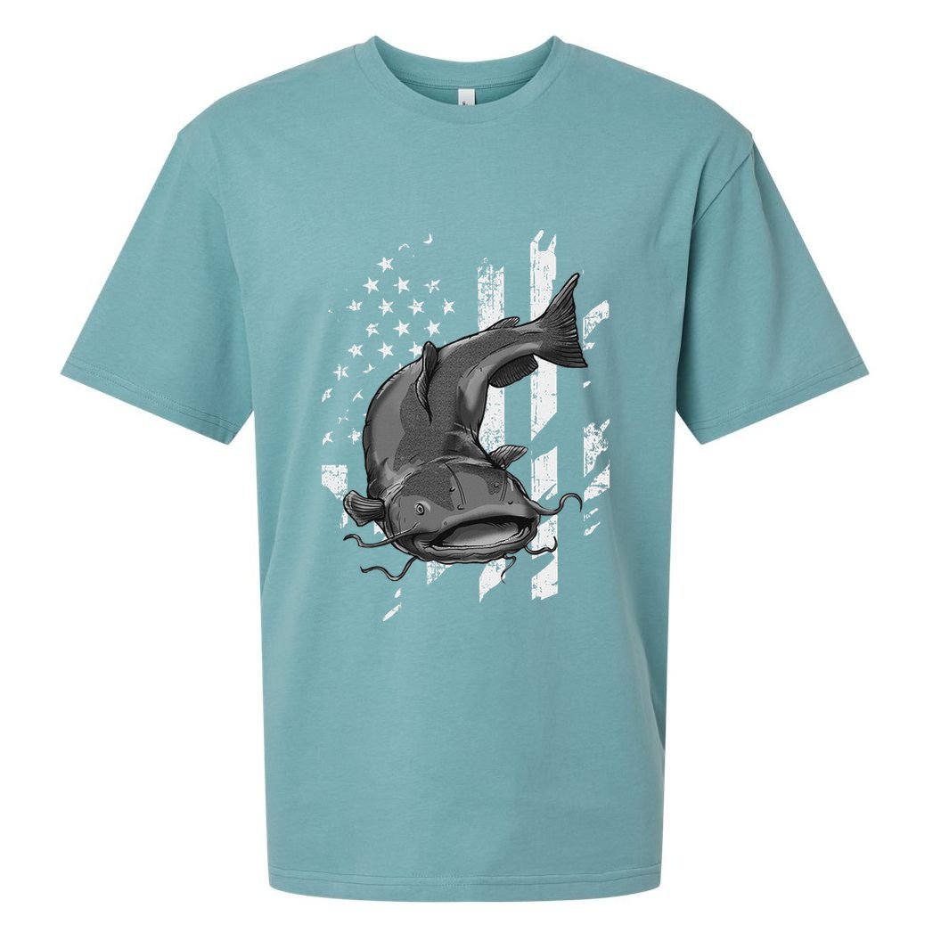 Catfishing American Flag Catfish Angler Fisherman Sueded Cloud Jersey T-Shirt