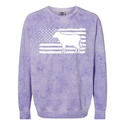 Cow American Flag With Cow Vintage Look Patriotic Famer Gift Colorblast Crewneck Sweatshirt