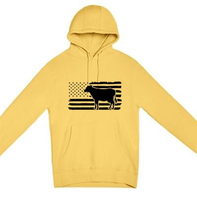 Cow American Flag With Cow Vintage Look Patriotic Famer Gift Premium Pullover Hoodie