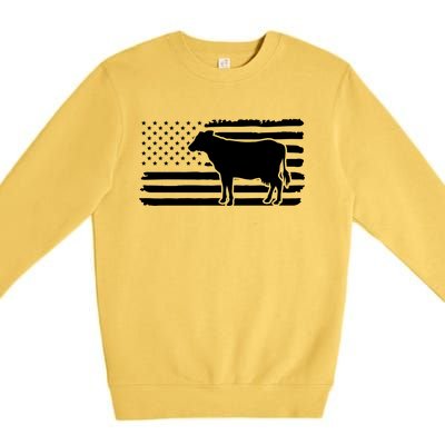 Cow American Flag With Cow Vintage Look Patriotic Famer Gift Premium Crewneck Sweatshirt